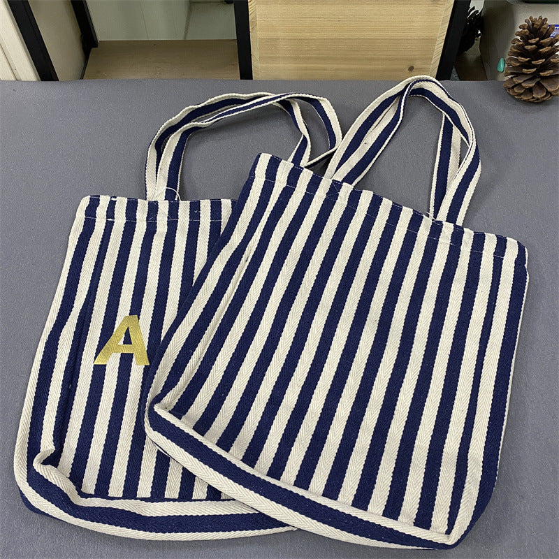 Popular Vertical Stripe Shopping Unisex Canvas Shoulder Bags