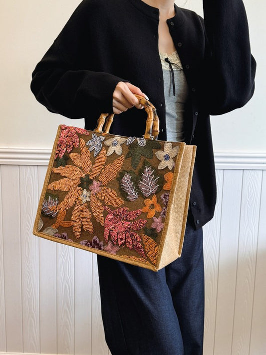 Women's Fashionable Sequins Horizontal Large Linen Capacity Bags