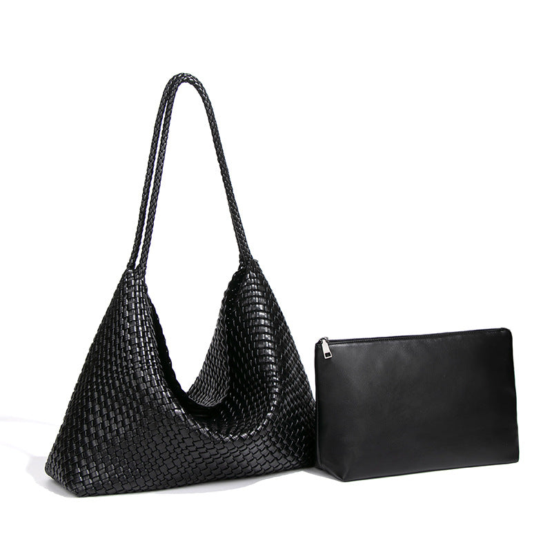 Soft Leather Woven Large Capacity Idle Style Women's Shoulder Bag