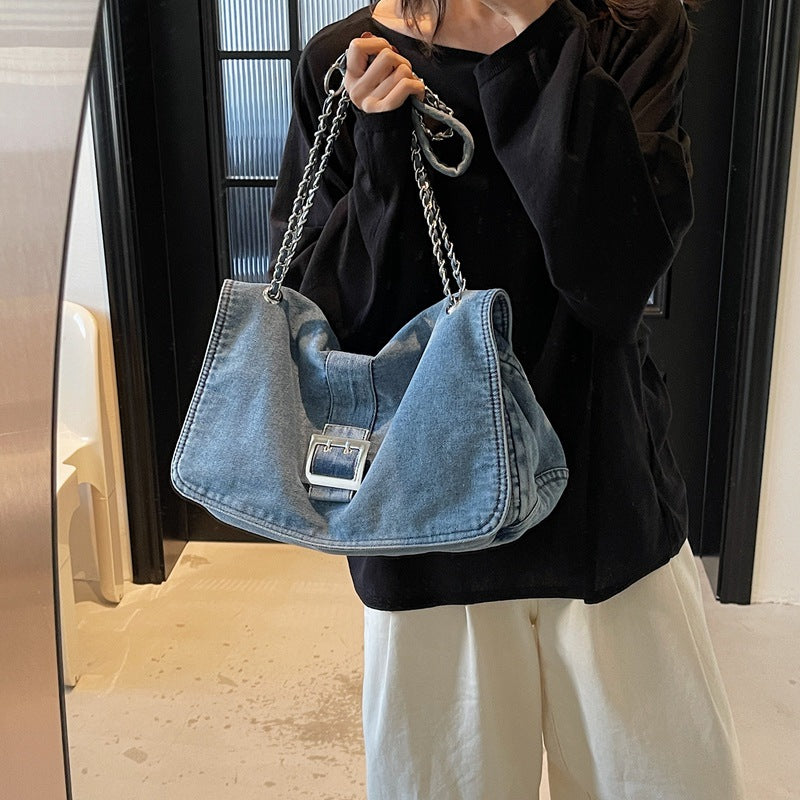 Women's Denim Fashion Large Capacity Chain High-grade Shoulder Bags