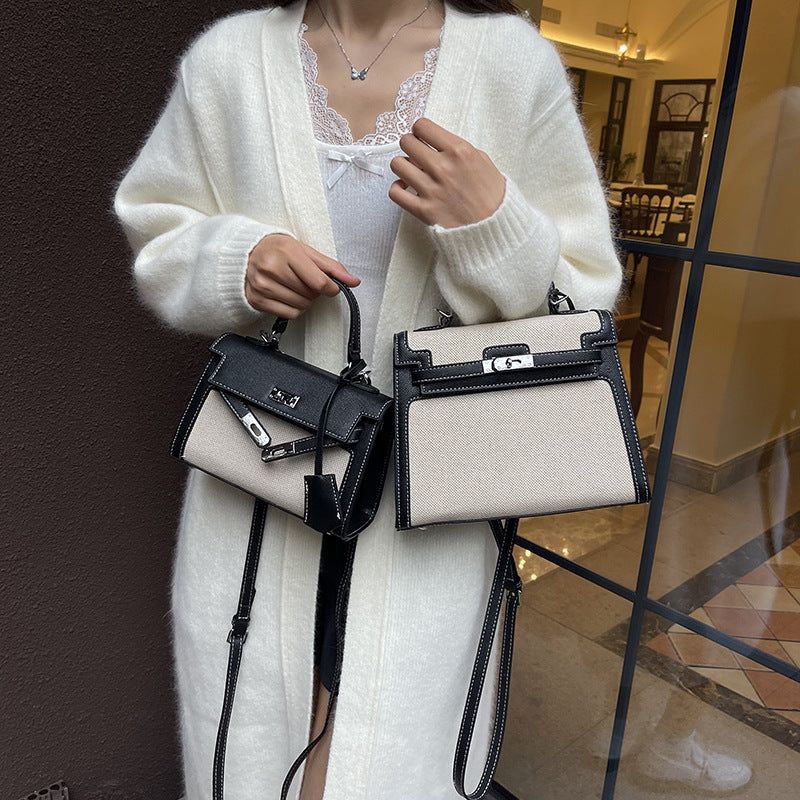 Women's Kelly Fashion Color Contrast Portable Texture Bags