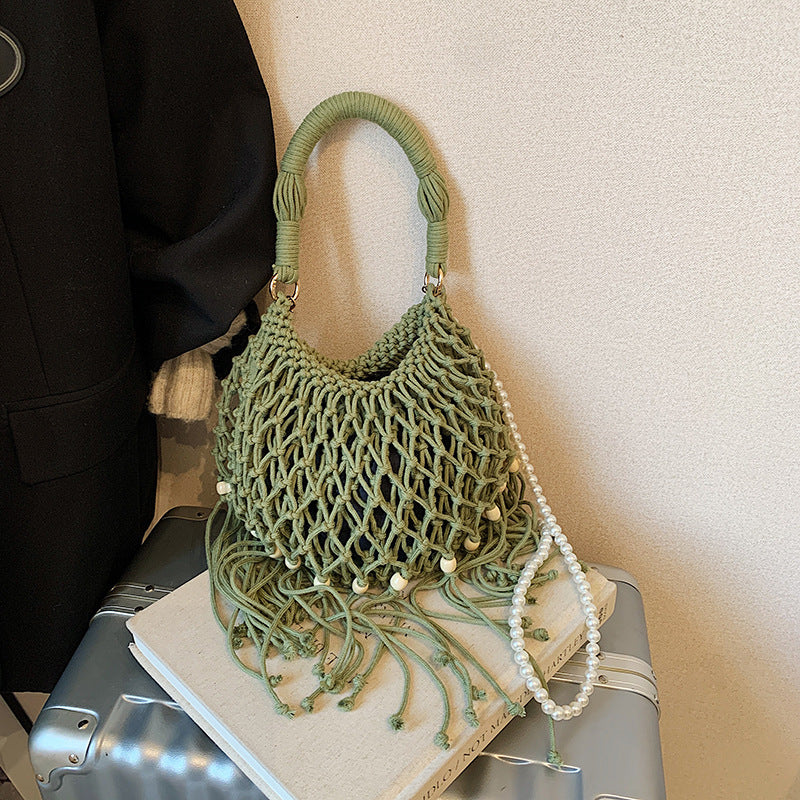 Women's Bohemian Ethnic Style Tassel Woven Summer Hollow Beach Bags