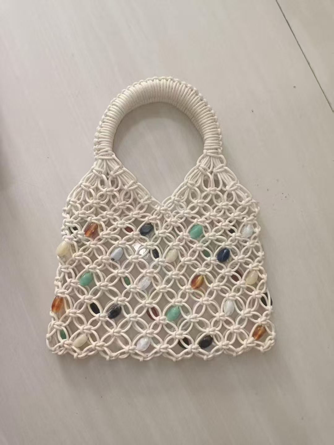 Woven Hollowed Contrast Color Design Individual Tassel String Women's Handbag