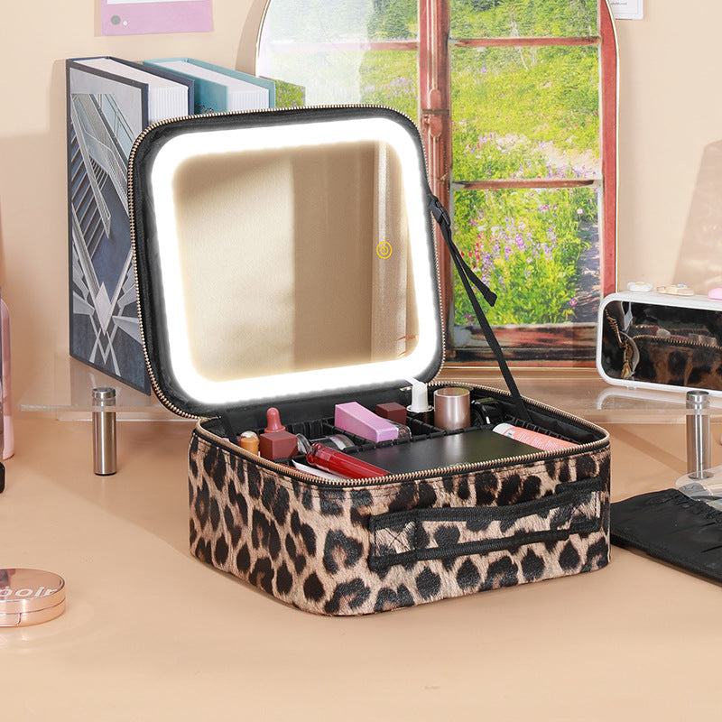With Mirror Light Large Capacity Storage Portable Removable Makeup Bag