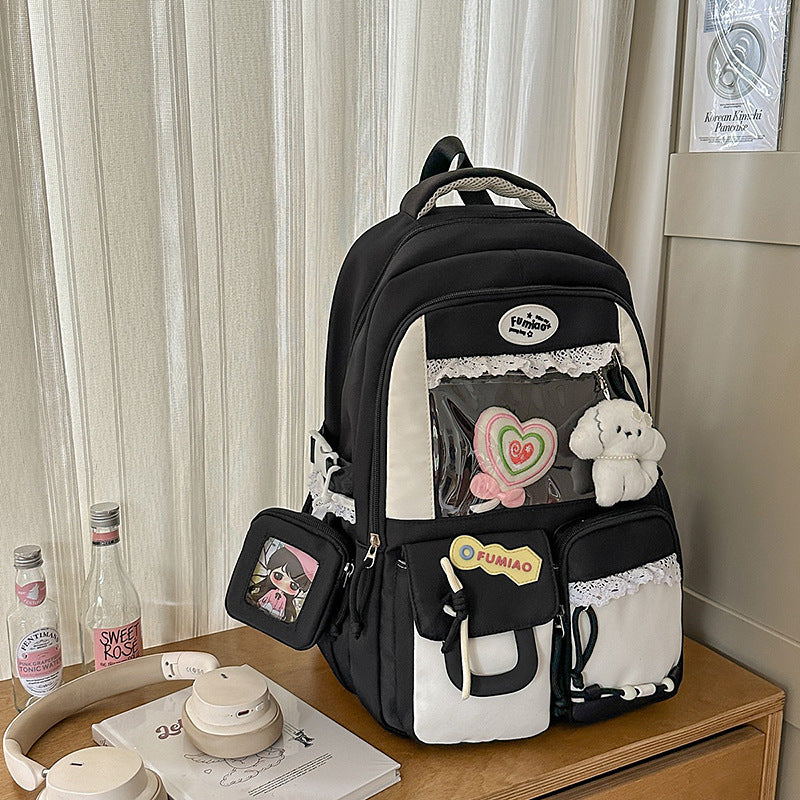 Women's Cartoon Large Capacity Cute Color Matching Junior High Leisure Backpack