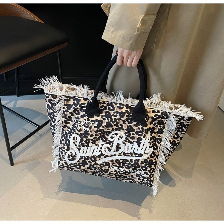 Beach Large Capacity Commuter Handmade Tassel Denim Tote Bag