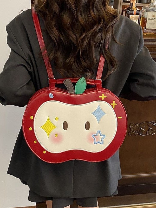 Women's Korean Cartoon Cute Red Apple Design Fashionable Leisure Backpack