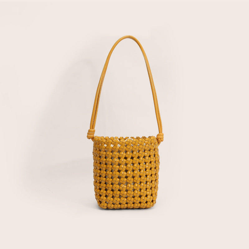 Women's Weaving Hollow Genuine Leather Portable Underarm Bags