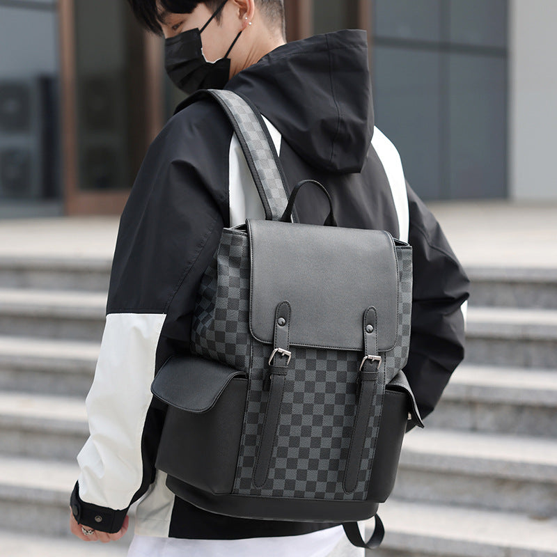 Women's & Men's Style Business Leather Large Capacity Trendy Plaid Backpacks