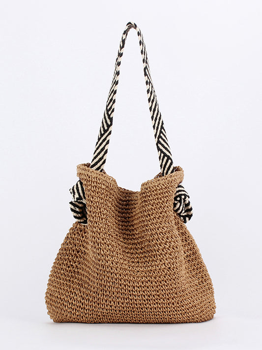Navy Style Woven Knotted Strap Vacation Women's Shoulder Bag
