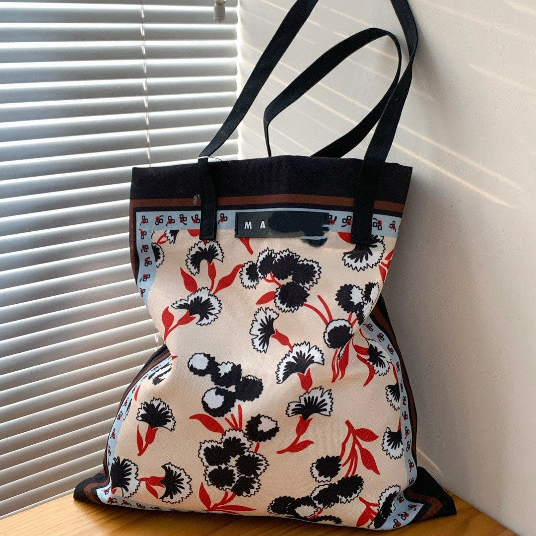 Women's Two-color Flower Model Canvas Leisure Shopping Women's Handbag