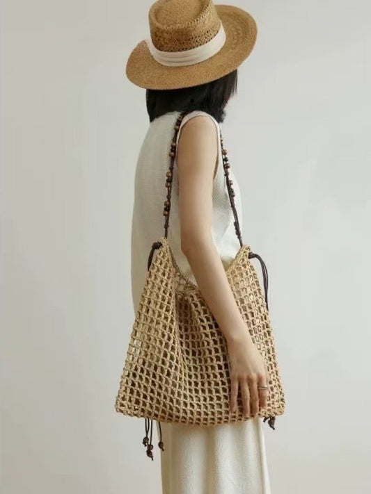 Women's Vacation Style Straw Hand-woven Hollow Portable Large Capacity Tote Bags