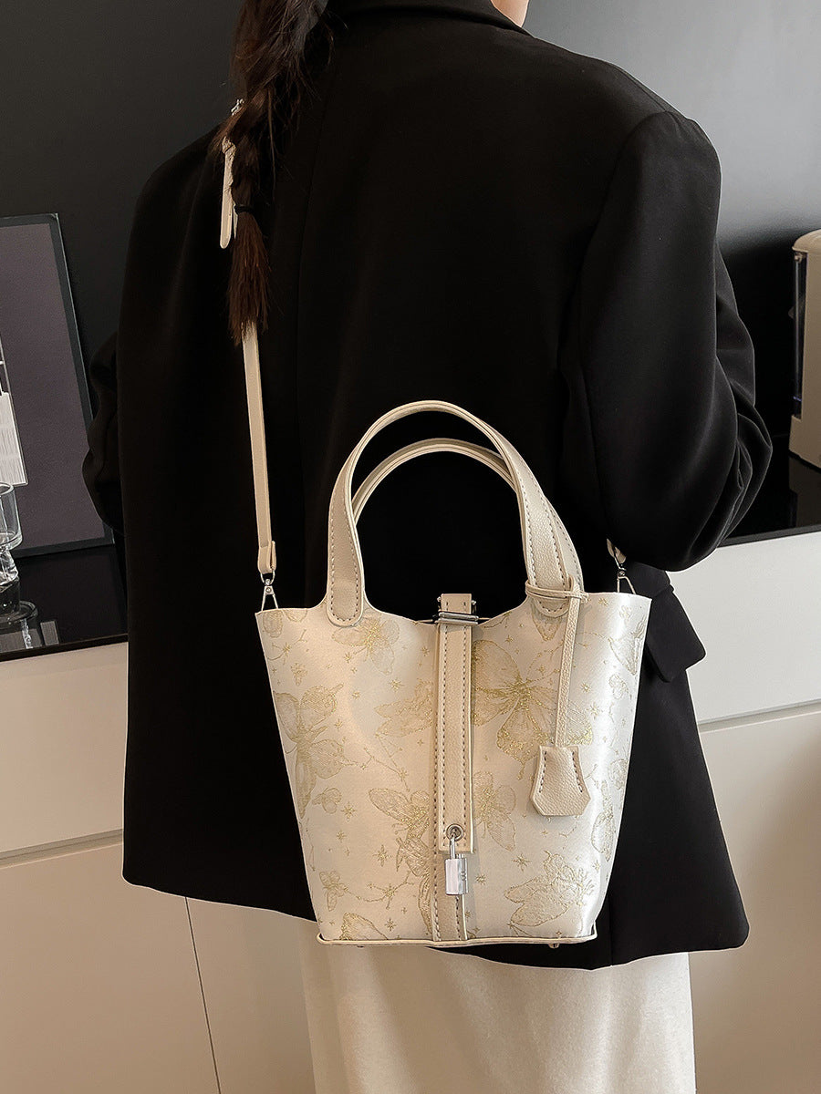 Women's Basket Portable Handmade Wax Line Sewing Material Make Large Capacity Bucket Bag