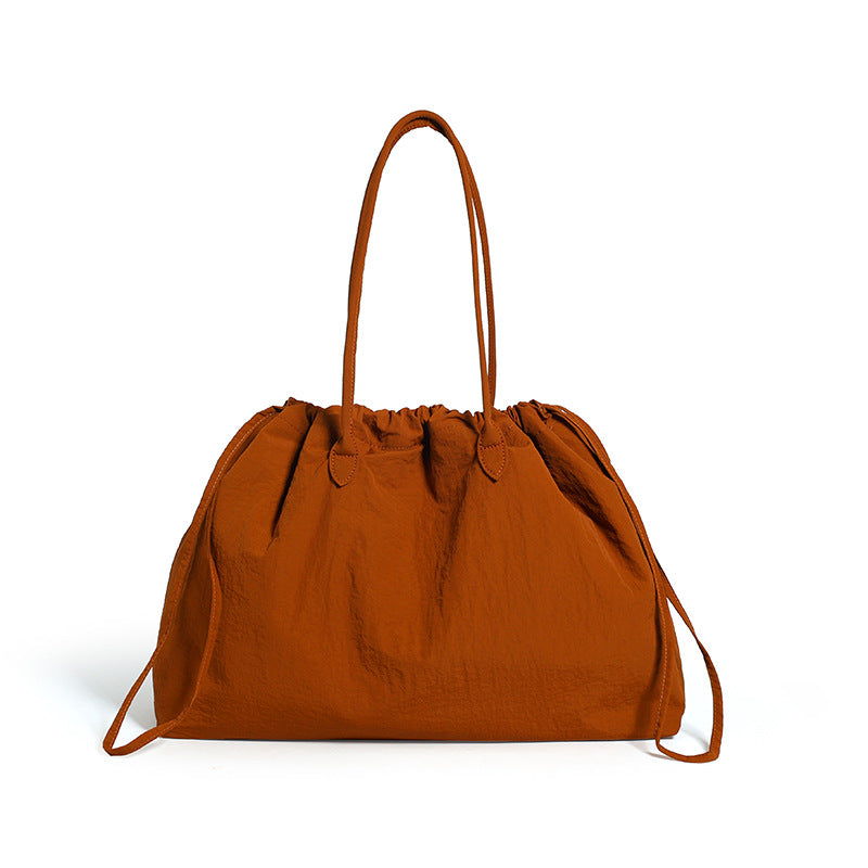 Large Capacity Nylon Lightweight Drawstring Pull String Commute Women's Shoulder Bag