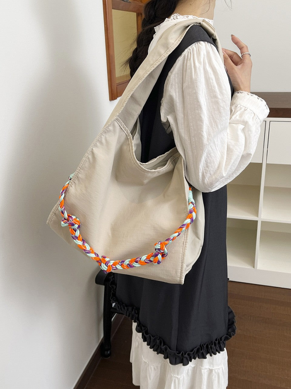 Women's & Men's Korean Large Capacity Colorful Ropes Cloth Tote Bag