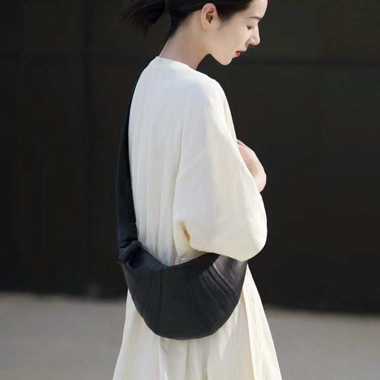 High-quality Croissant Korean Style Sheepskin Knotted Genuine Women's Messenger Bag