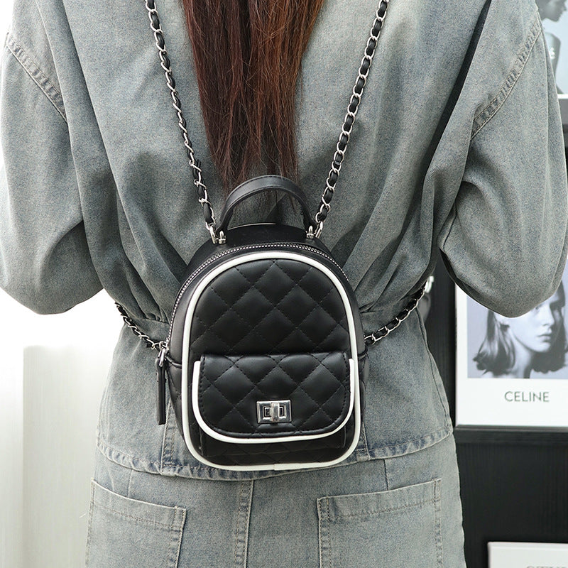 Rhombus Embroidery Thread Size Portable Fashion Women's Backpack
