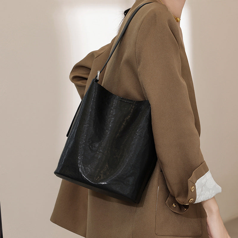 Slouchy Women's Fashion Simple Versatile Cowhide Shoulder Bags