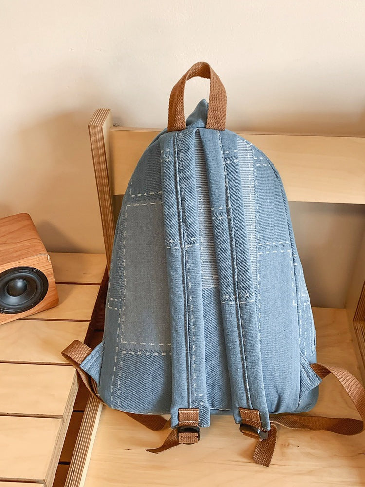 Personality Folding Denim Contrast Color Large Capacity Korean Style Backpacks