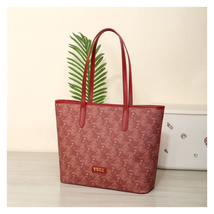 Women's Chinese Style Joint Red Bridal Commuter Tote Bag