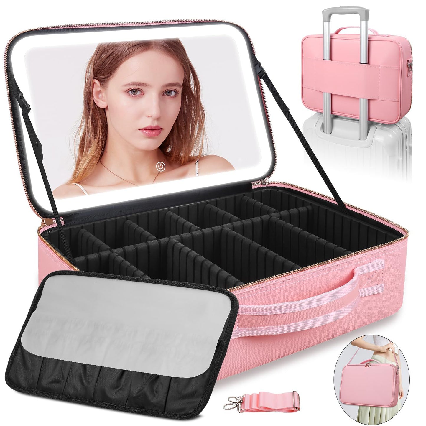 Capacity Skin Care With Mirror Light Simple Portable Tool Storage Cosmetic Bags