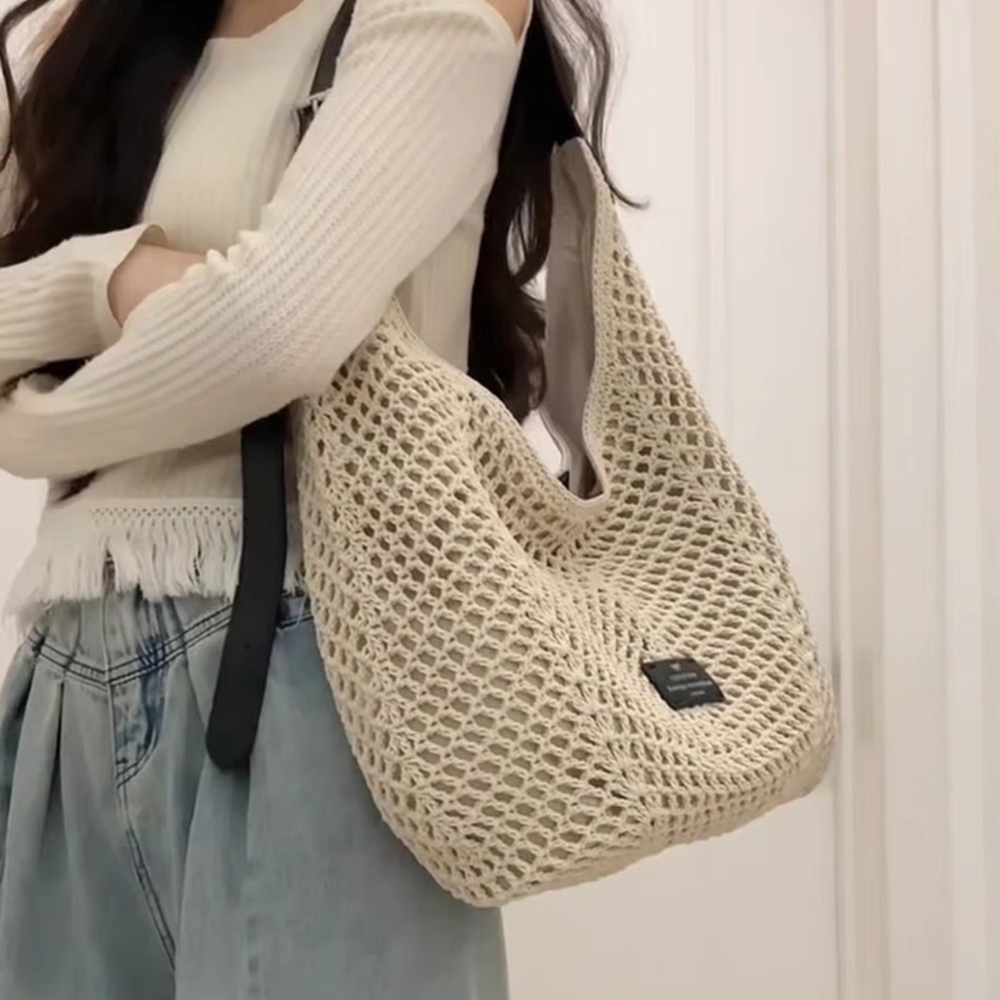 Women's Woven Summer Portable Seaside Beach Commuter Tote Bags