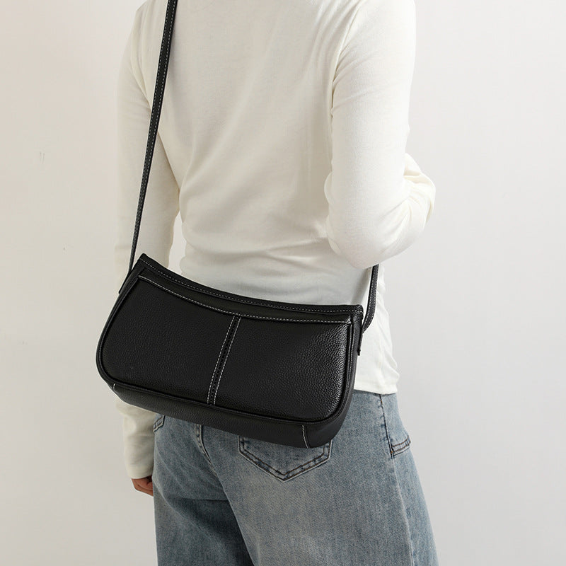 Women's Genuine Leather Simple Underarm Baguette Fashion First Layer Cowhide Women's Messenger Bag
