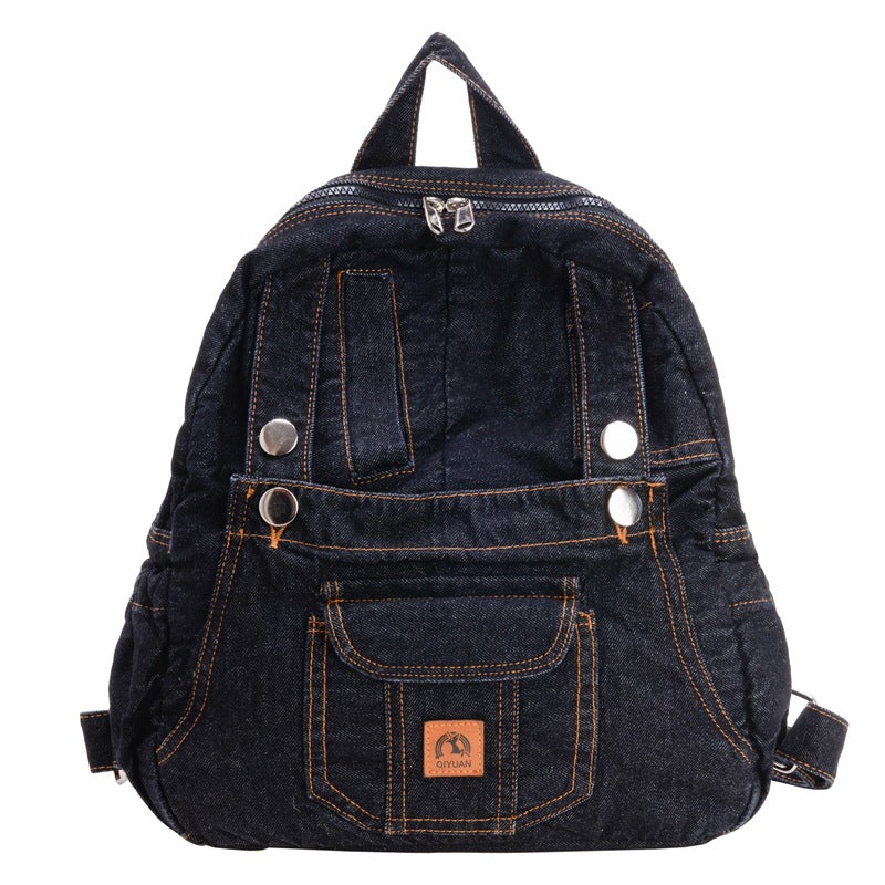 Washed Denim Korean Style Large Capacity Retro Backpacks