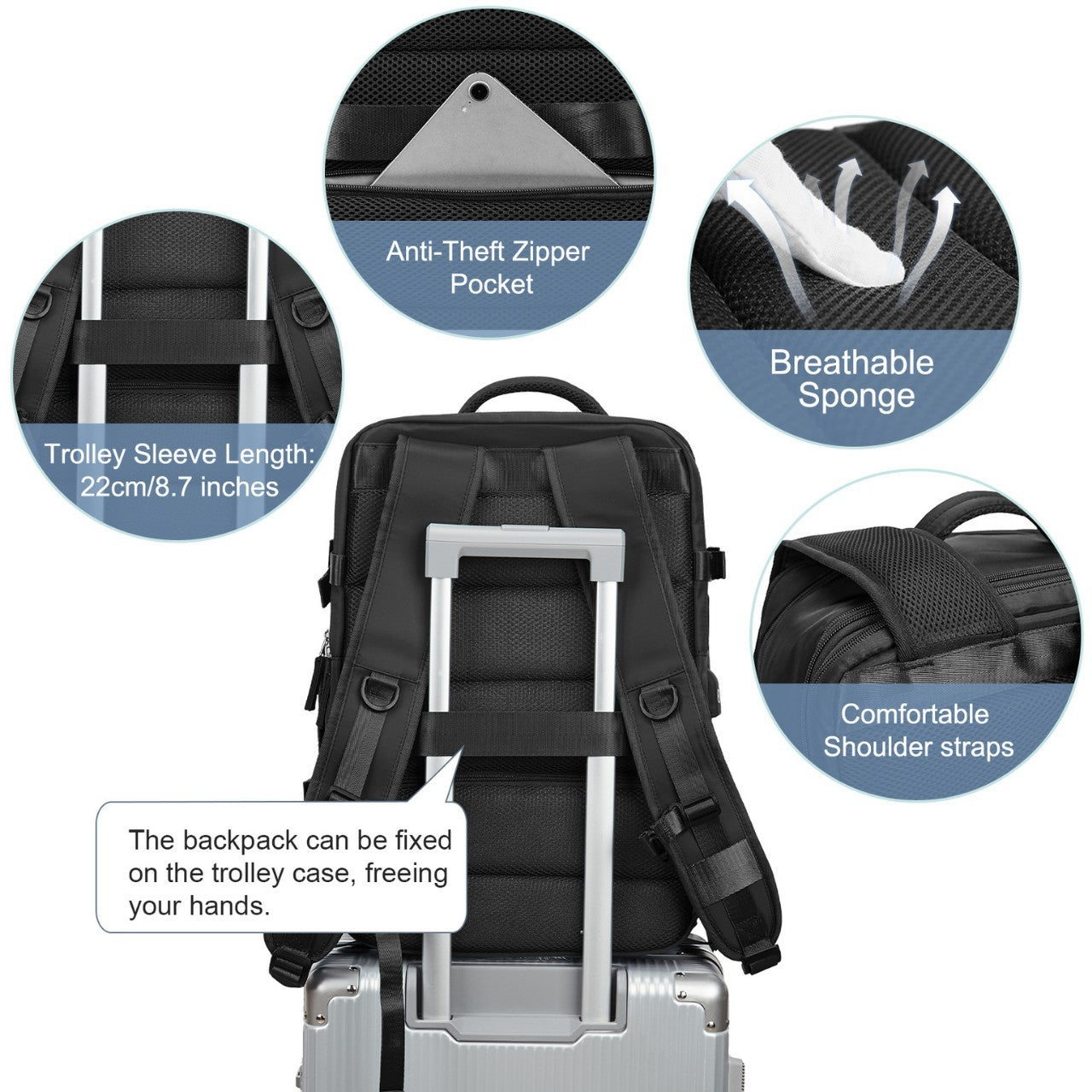 Men's Large Capacity Scalable Multifunctional Vacuum Compression Business Leisure Backpack