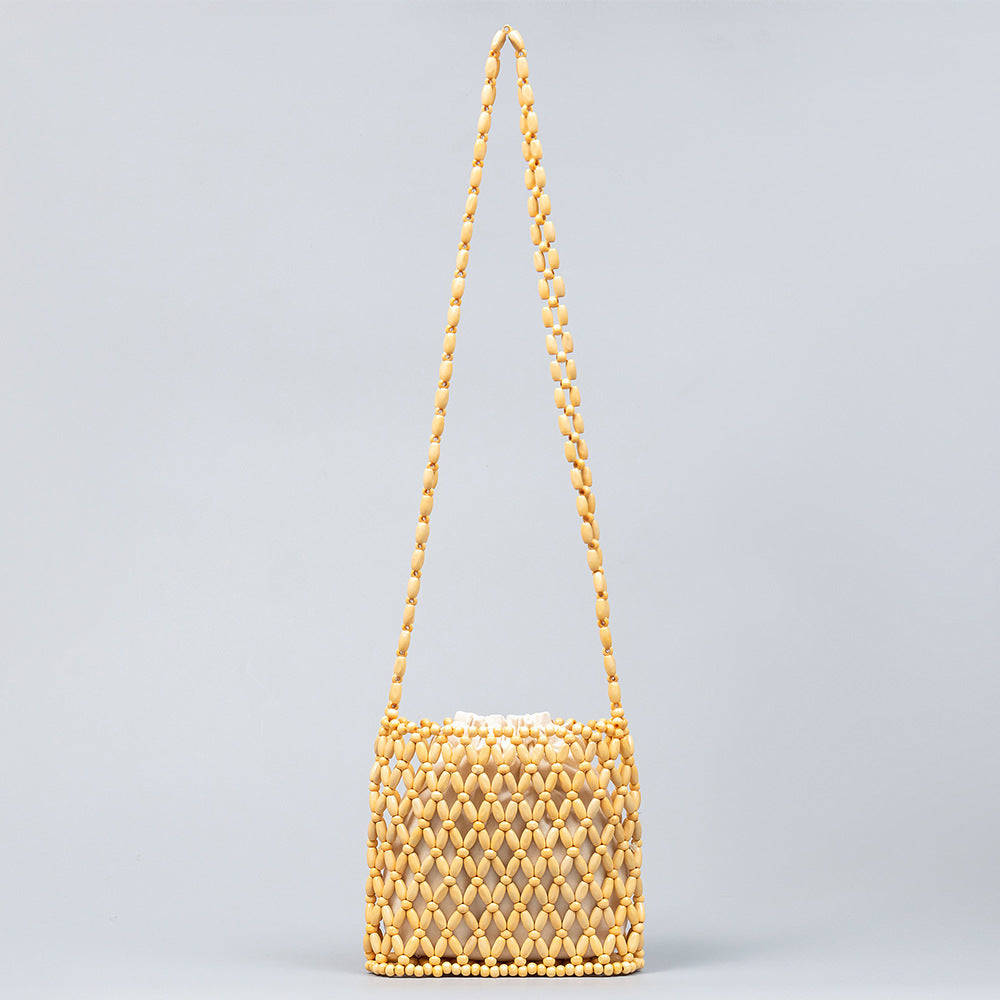 Women's Seaside Beach Vacation With Wooden Beads Decoration Women's Shoulder Bag
