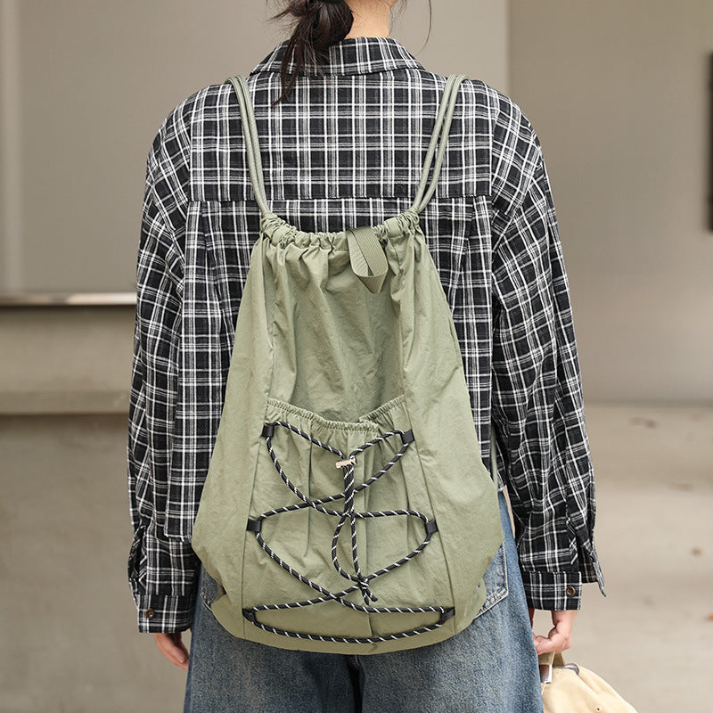 Leisure Artistic Nylon Fashion Drawstring Pleated Canvas Backpacks