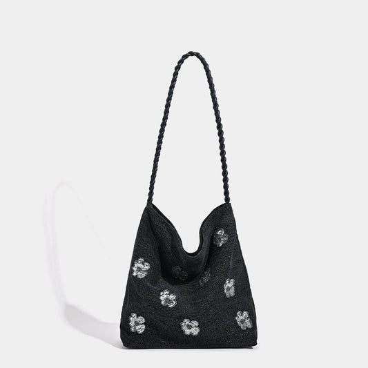 Women's Jean Simple Black Sequined Decorative Pleach Bags