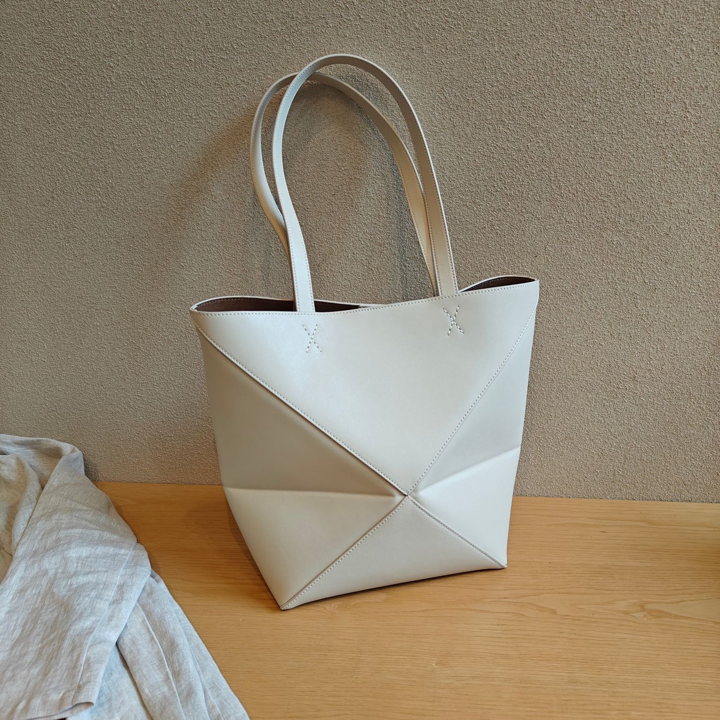 Women's Genuine Leather Geometric Deformation Folding Large Handbags
