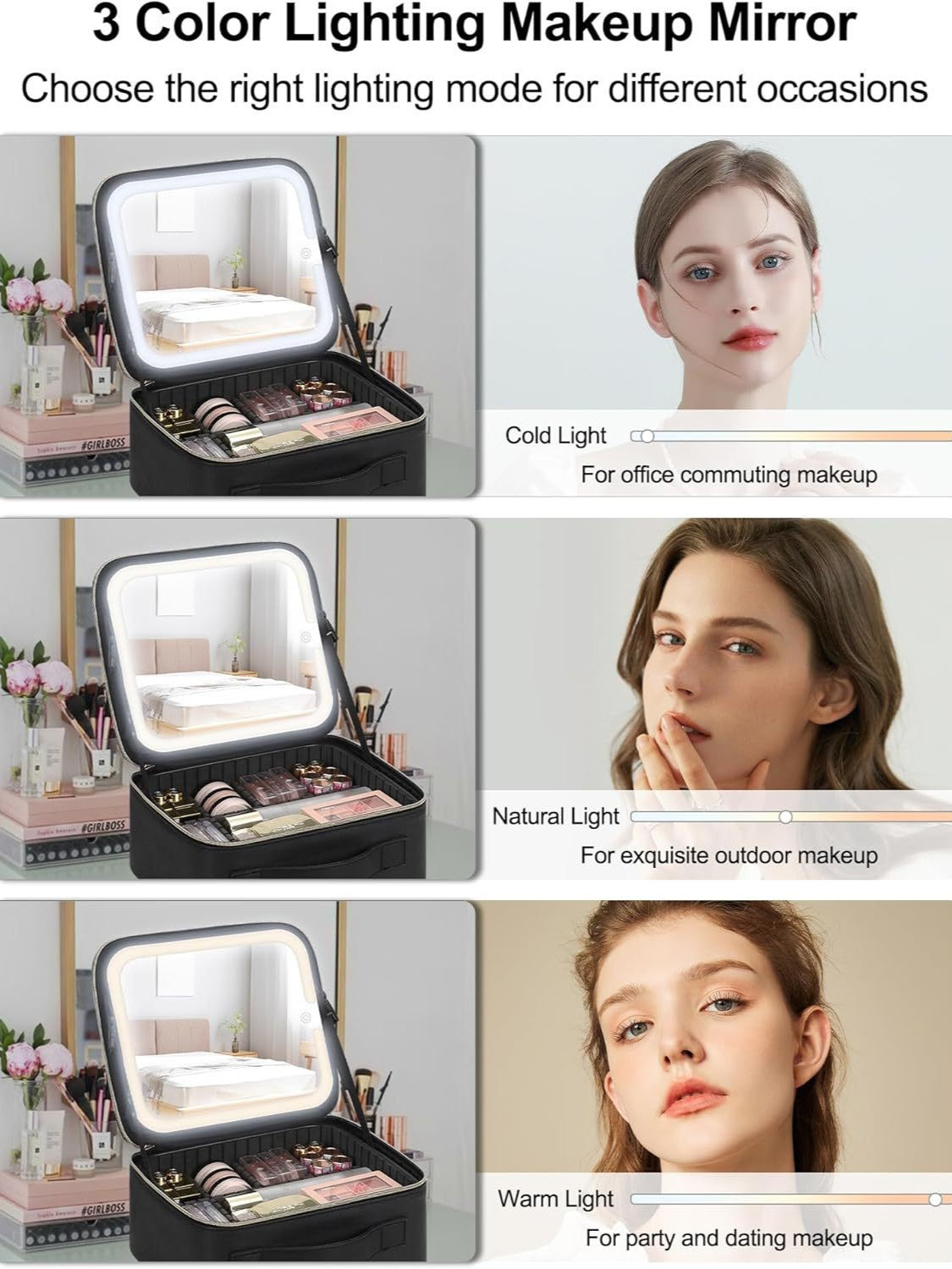 High-grade Large Capacity With Light Mirror Cosmetic Case