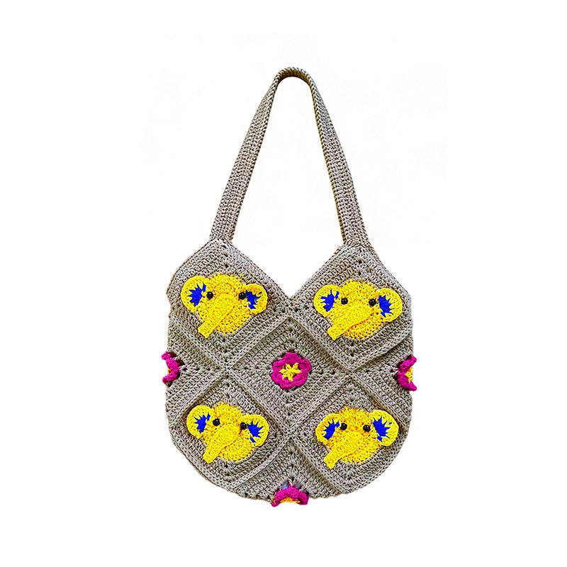 Women's Elephant Head Hand-woven Diamond Plaid Hollow Seaside Women's Messenger Bag