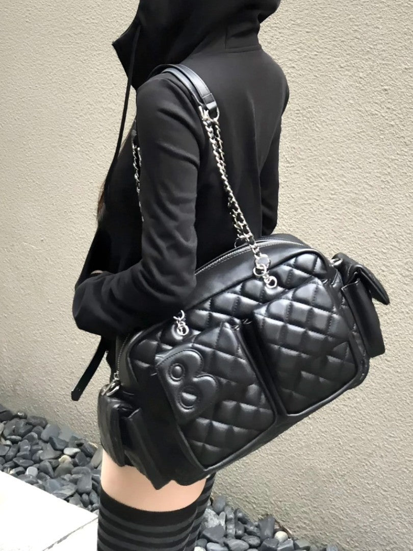 Rhombus Retro Motorcycle Large Capacity Simple Women's Shoulder Bag
