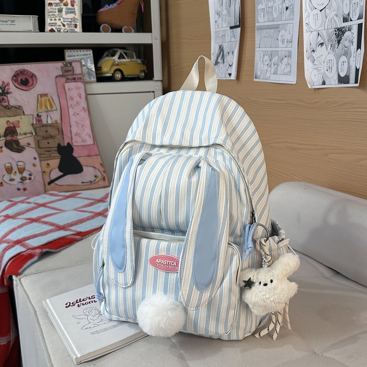 Cute Rabbit Sweet Stripes Junior Lightweight Large Leisure Backpack