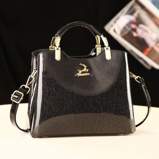 Women's Fashion Classic Shiny Leather Lady Large Bags