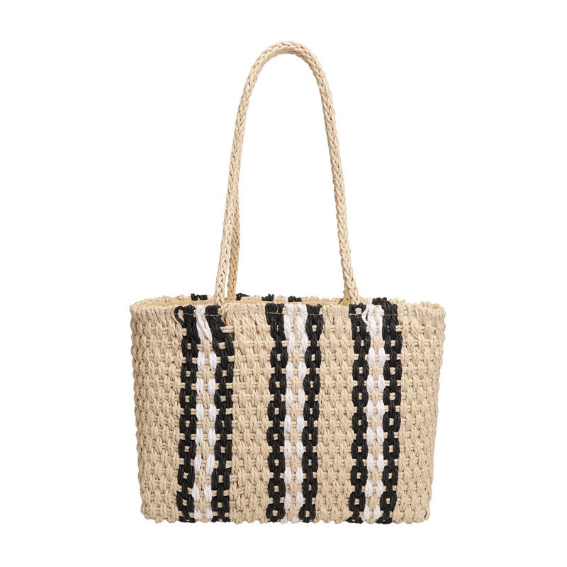 Women's Portable Striped Paper String Straw Fashion Woven Fresh Bags