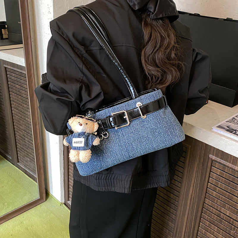 Women's Contrast Color Denim Personal Korean Style Design High Sense Niche Shoulder Bags