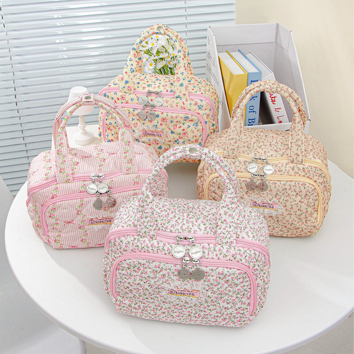 Women's Daily Floral Wash Portable Cosmetics Storage Large Makeup Bag