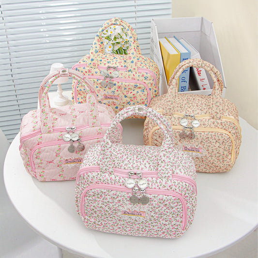 Women's Daily Floral Wash Portable Cosmetics Storage Large Makeup Bag