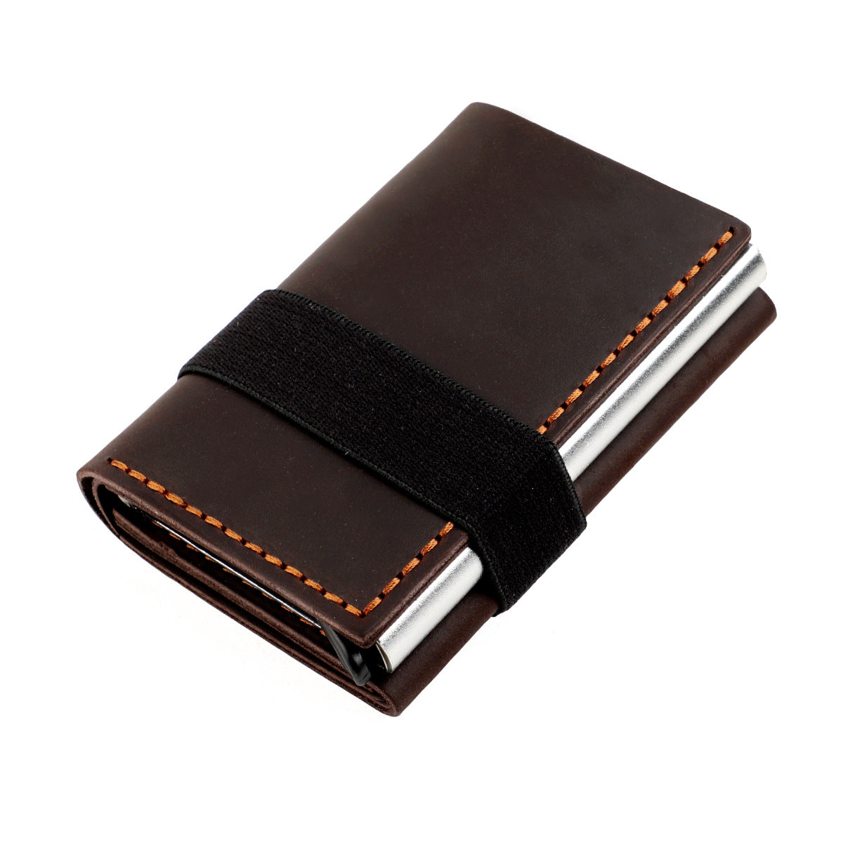 Horse Leather Swiping Aluminum Box Elastic Band Manual Pop-up Cover Handbags