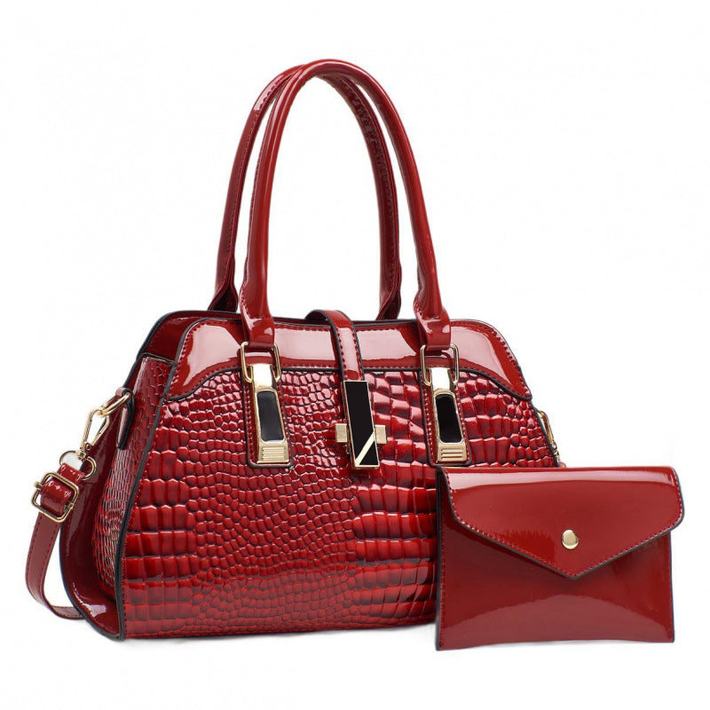 Women's Platinum Shining Leather Mother Crocodile Pattern Women's Backpack