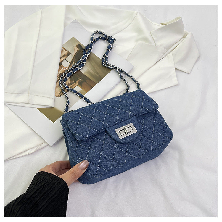 Women's Fashion Diamond Style Chain Denim Batch Bags