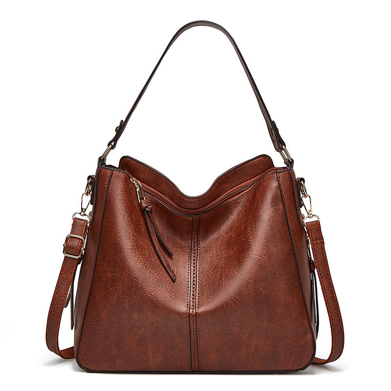 Women's Summer Vintage Oil Leather Large Capacity Portable Shoulder Bags