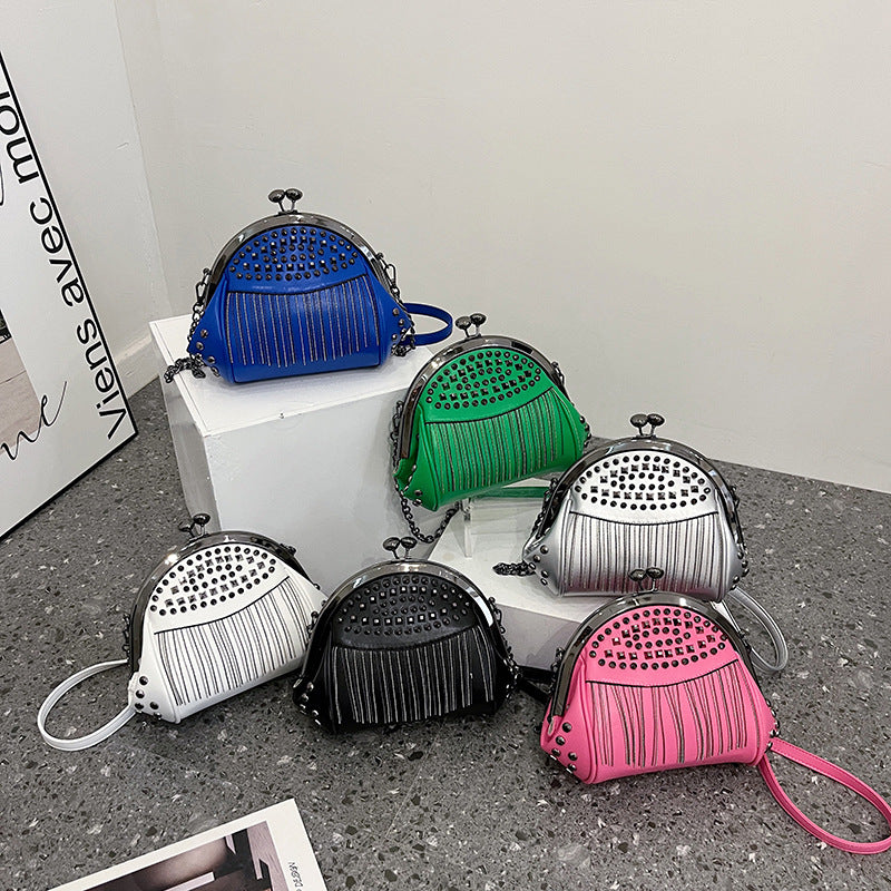 Women's Fashion Rivet Tassel Chain Versatile Portable Clip Bags