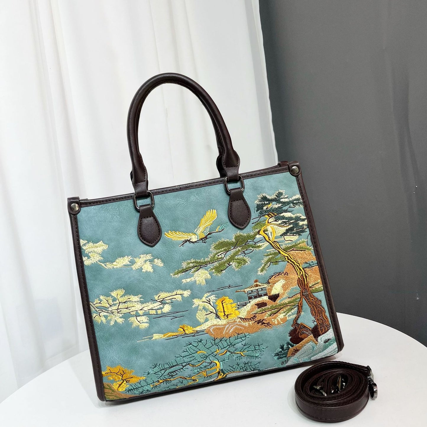 Embroidery Landscape Bridal Wedding Leisure Commute Tote Bags