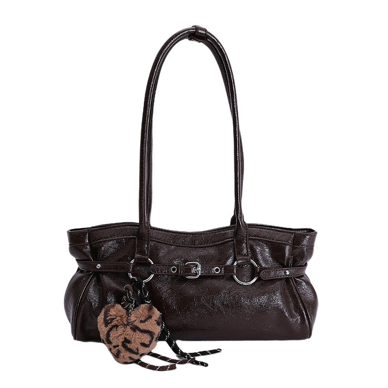 Women's Retro Style Niche Motorcycle Portable Baguette Commuting Shoulder Bags