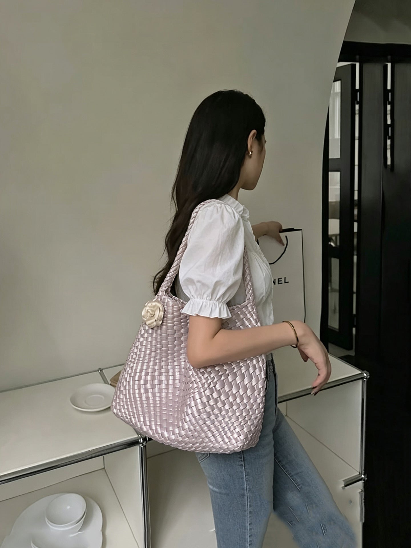 Women's Woven Large Capacity Totes Fashion Commuter Tote Bag